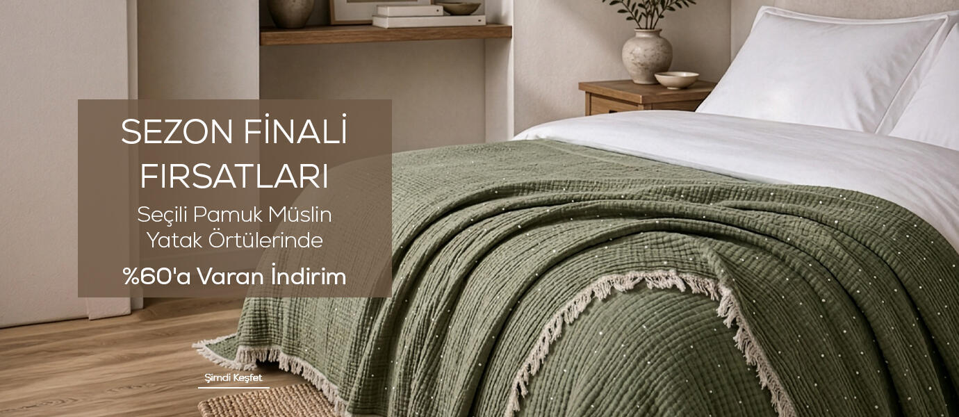 Seçili Pamuk Müslin Yatak Örtülerinde %60'a Varan İndirim