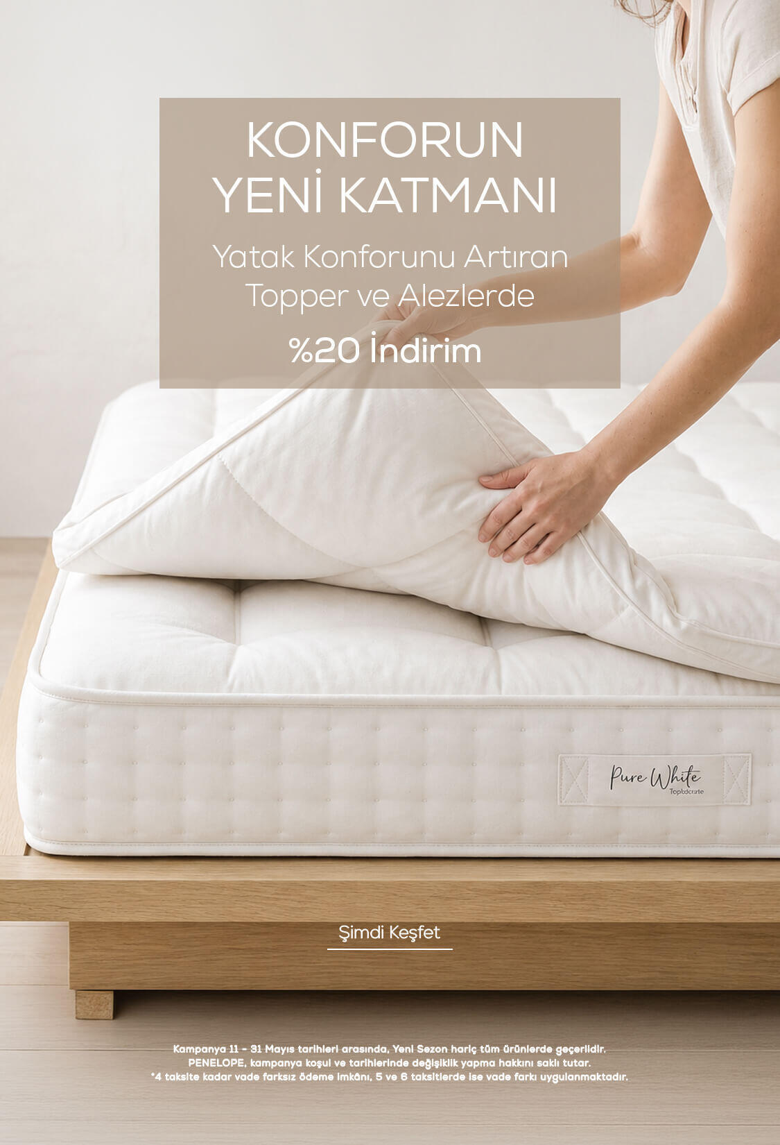 Yatak konforunu arttiran topper ve alezlerde %20 İndirim