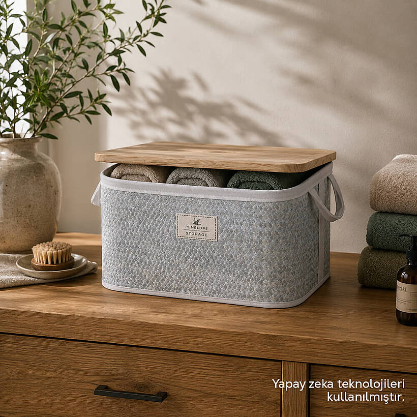 Baskia Kapaklı Kutu Gri - 36x26x22,5 cm - 
