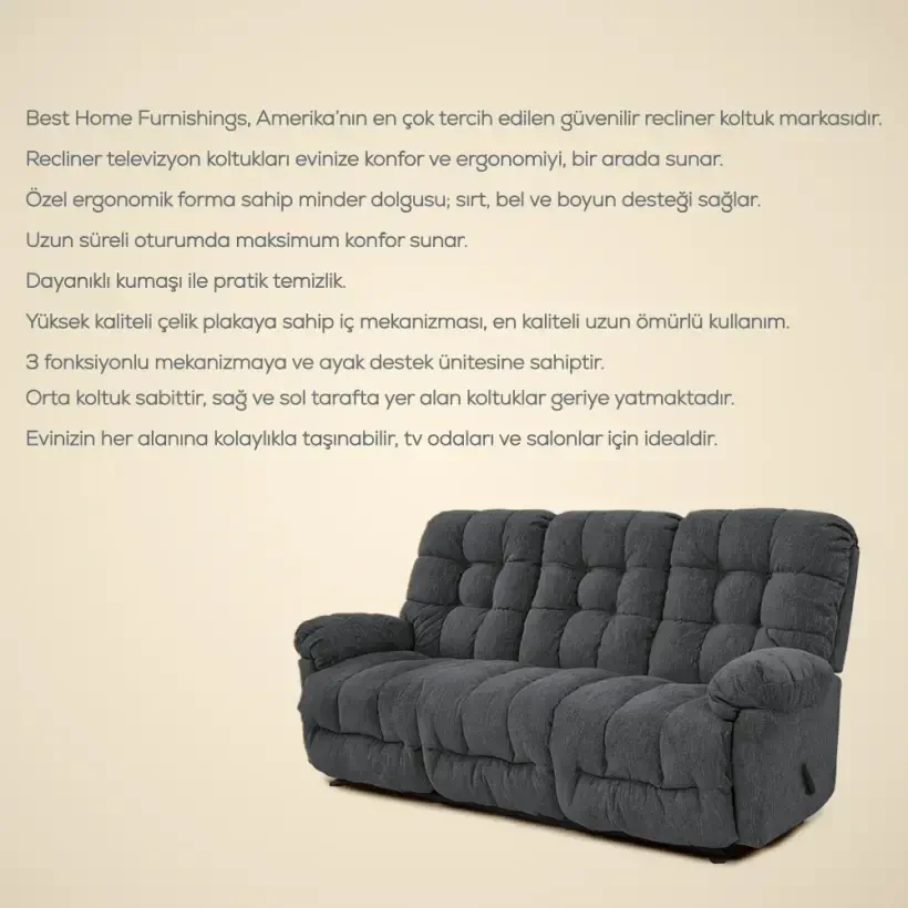 Brosmer 3'lü Kanepe ve TV Koltuğu Mavi - Best Home Furnishings - 