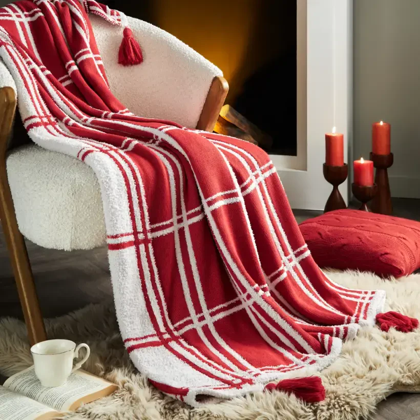 Triko Tv Battaniyesi Throw Kırmızı Koltuk Şalı - Bruma Serisi - PENELOPE