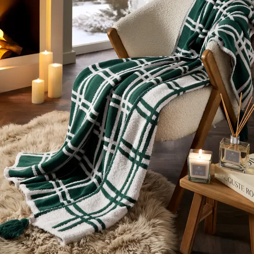 Triko Tv Battaniyesi Throw Yeşil Koltuk Şalı - Bruma Serisi - PENELOPE