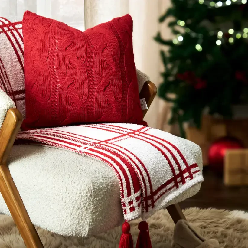 Triko Kırlent Kılıfı Kırmızı 45x45 cm - Cabella Serisi - PENELOPE