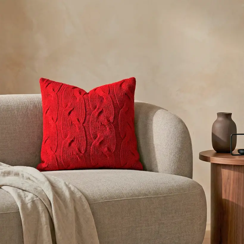 Triko Kırlent Kılıfı Kırmızı 45x45 cm - Cabella Serisi - Penelope