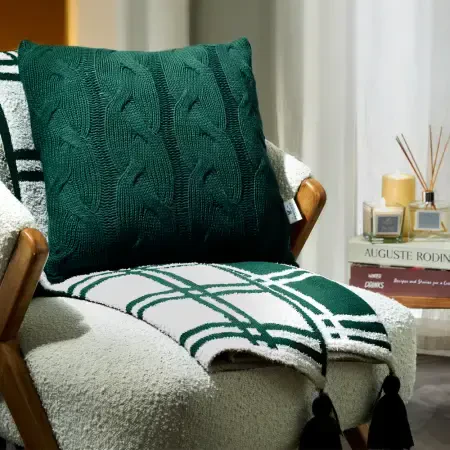 Triko Kırlent Kılıfı Yeşil 45x45 cm - Cabella Serisi - 1