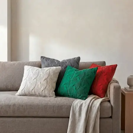 Triko Kırlent Kılıfı Yeşil 45x45 cm - Cabella Serisi - 6