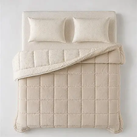 Çift Kişilik Çift Taraflı Welsoft Comforter Yorgan Seti Krem 195x215 cm - Dormio Soft Bloom Serisi - 2