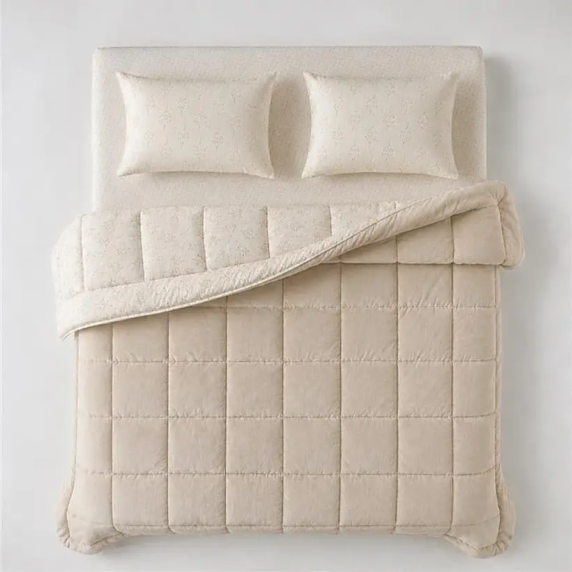 Çift Kişilik Çift Taraflı Welsoft Comforter Yorgan Seti Krem 195x215 cm - Dormio Soft Bloom Serisi - 