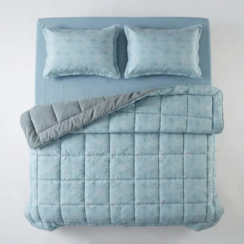 Çift Kişilik Çift Taraflı Welsoft Comforter Yorgan Seti Mavi 195x215 cm - Dormio Soft Bloom Serisi - 