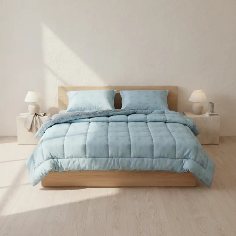 Çift Kişilik Çift Taraflı Welsoft Comforter Yorgan Seti Mavi 195x215 cm - Dormio Soft Bloom Serisi - 