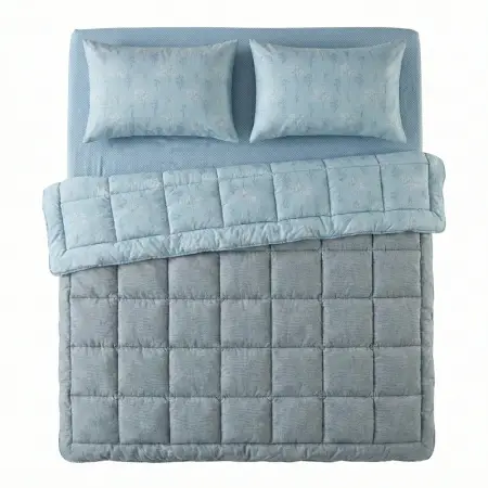 Çift Kişilik Çift Taraflı Welsoft Comforter Yorgan Seti Mavi 195x215 cm - Dormio Soft Bloom Serisi - 4