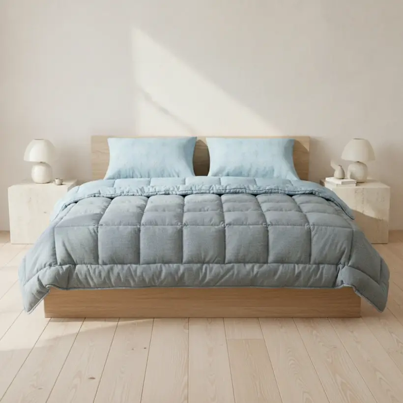 Çift Kişilik Çift Taraflı Welsoft Comforter Yorgan Seti Mavi 195x215 cm - Dormio Soft Bloom Serisi - 