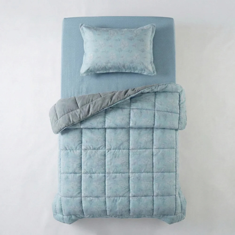 Çift Taraflı Welsoft Comforter Yorgan Seti Mavi - Dormio Soft Bloom Serisi - 