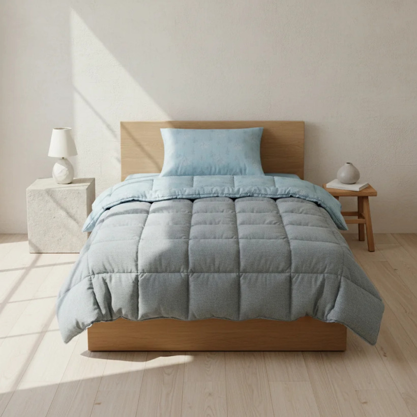 Çift Taraflı Welsoft Comforter Yorgan Seti Mavi - Dormio Soft Bloom Serisi - 