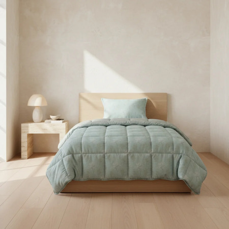 Çift Taraflı Welsoft Comforter Yorgan Seti Yeşil - Dormio Soft Bloom Serisi 