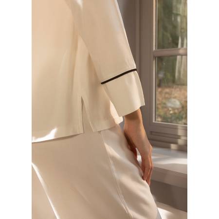 %100 Viskon Pijama Takımı Ekru L - Cool White Serisi - 3