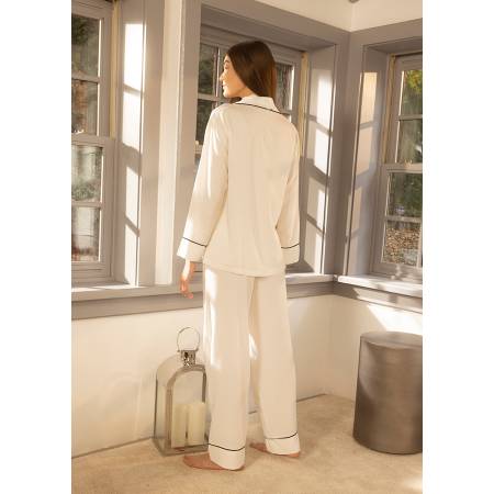 %100 Viskon Pijama Takımı Ekru L - Cool White Serisi - 4