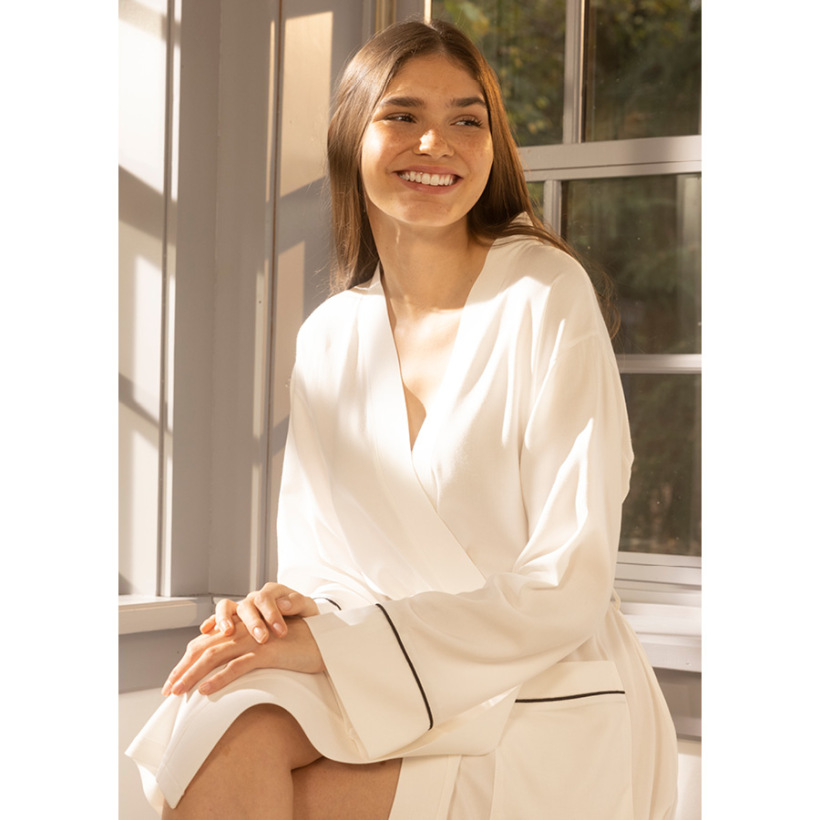 %100 Viskon Sabahlık Ekru - Cool White Serisi - 