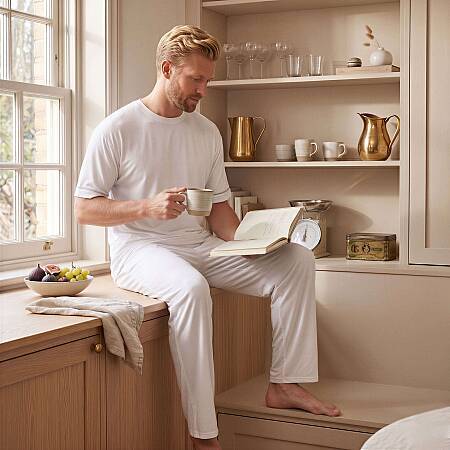 Cooling Jersey Erkek Pijama Takımı - Beyaz 