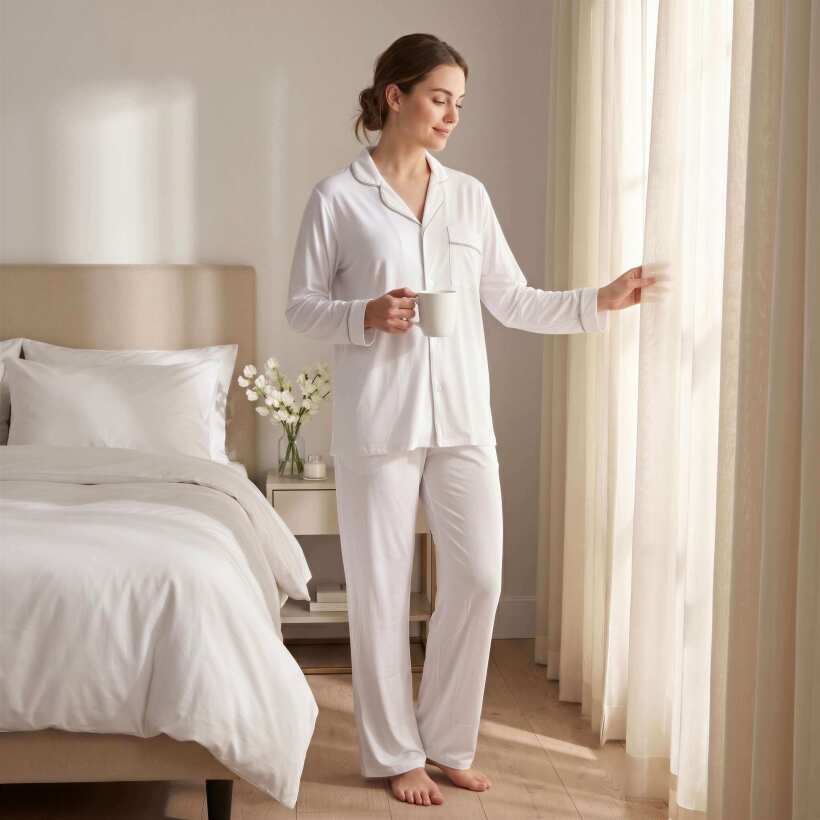 Cooling Jersey Kadın Gömlek Pijama Takımı - Beyaz - 