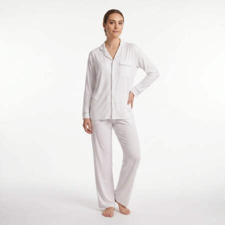 Cooling Jersey Kadın Gömlek Pijama Takımı - Beyaz - OTHELLO (1)