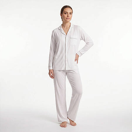 Cooling Jersey Kadın Gömlek Pijama Takımı - L/XL - Beyaz - OTHELLO (1)
