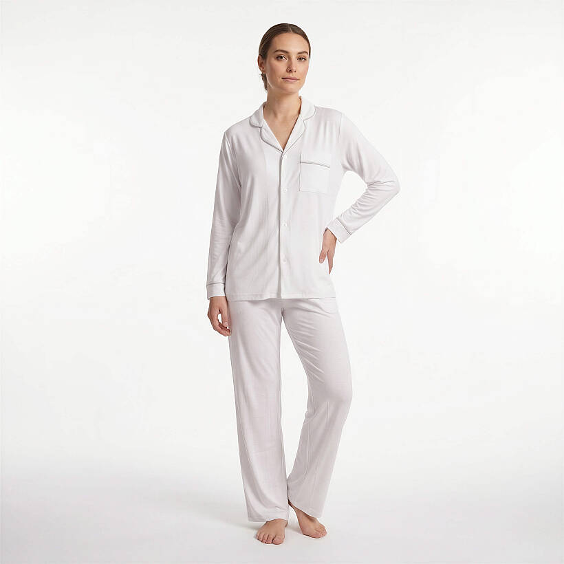 Cooling Jersey Kadın Gömlek Pijama Takımı - L/XL - Beyaz - 