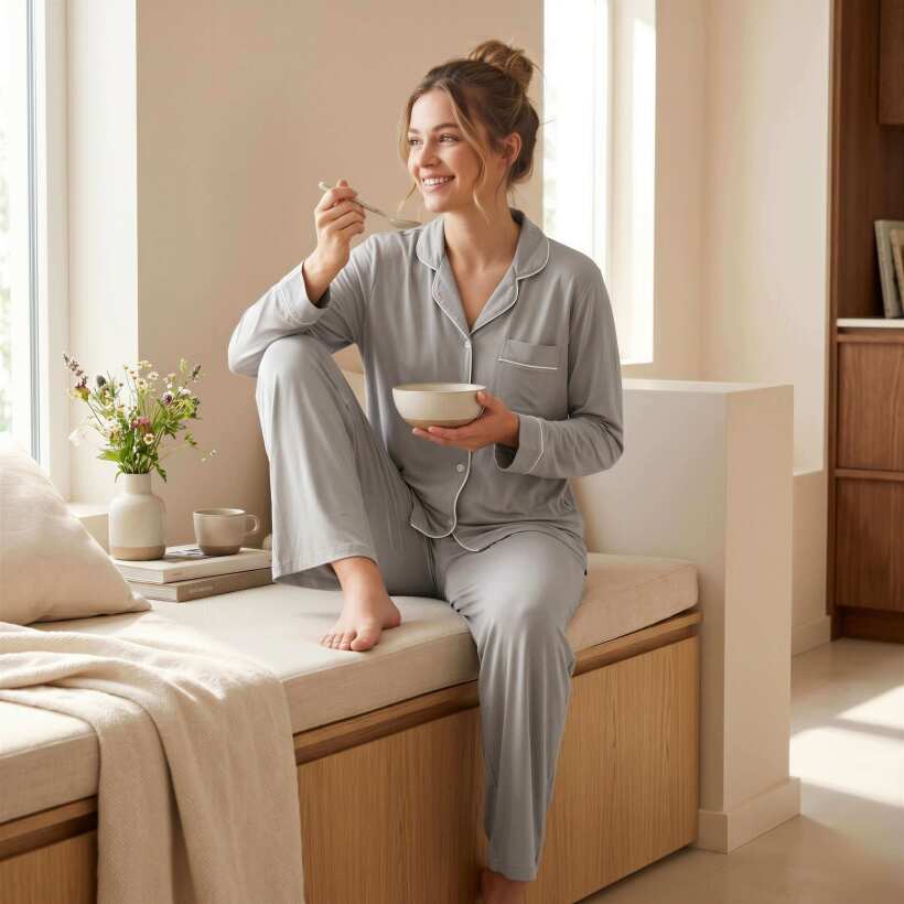 Cooling Jersey Kadın Gömlek Pijama Takımı - Gri - 