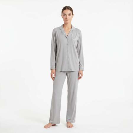 Cooling Jersey Kadın Gömlek Pijama Takımı - Gri - OTHELLO (1)