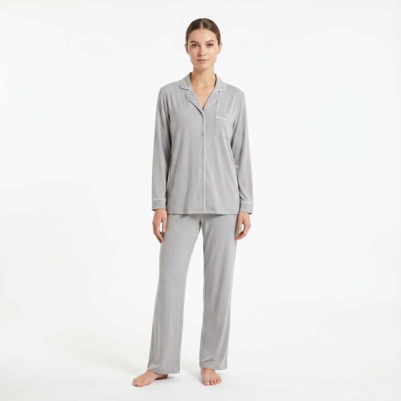 Cooling Jersey Kadın Gömlek Pijama Takımı - Gri - 