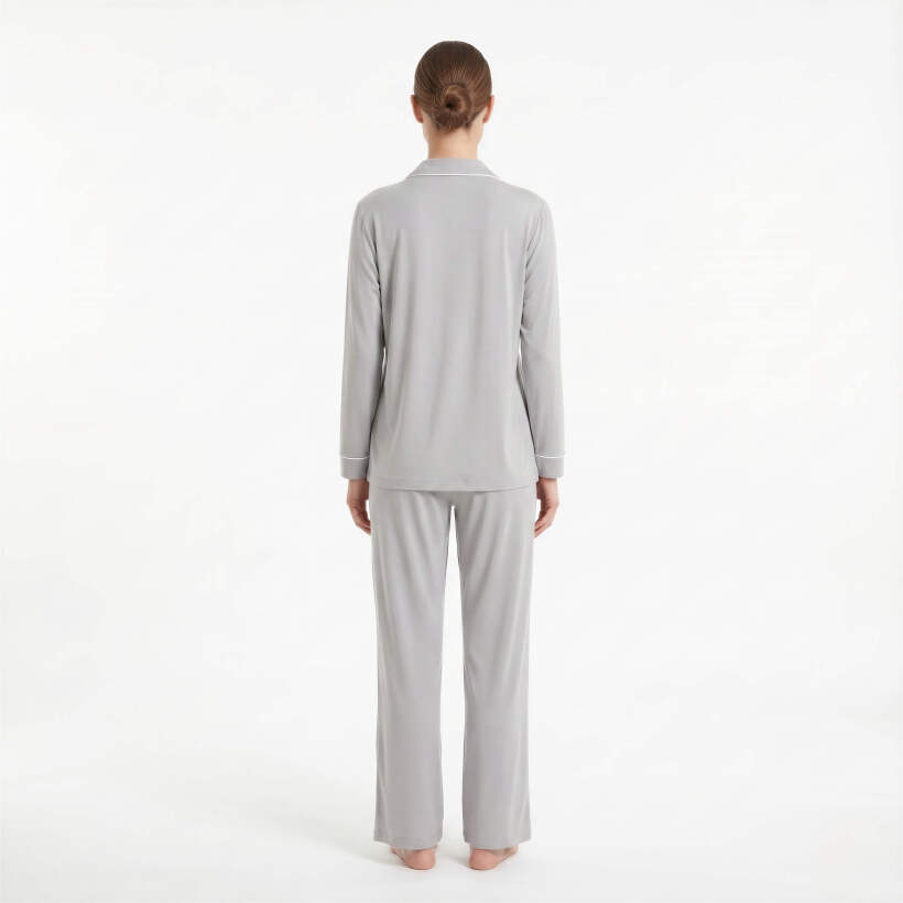 Cooling Jersey Kadın Gömlek Pijama Takımı - Gri - 
