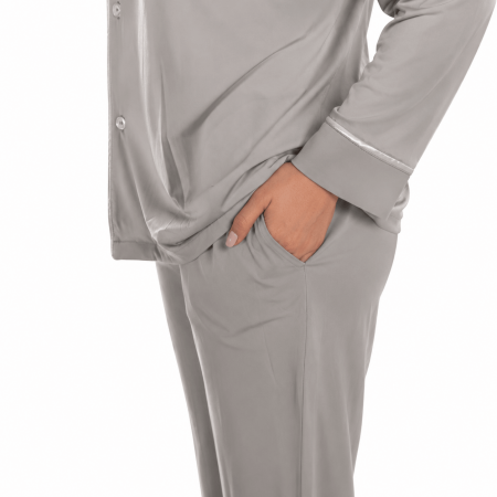 Cooling Jersey Kadın Gömlek Pijama Takımı - Gri - 6