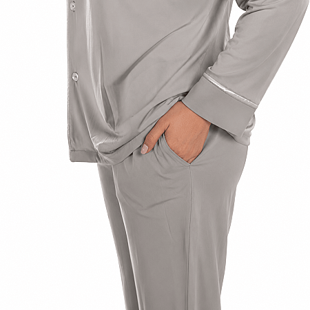 Cooling Jersey Kadın Gömlek Pijama Takımı - L/XL - Gri - 6