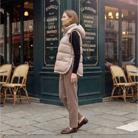 %100 Kaz Tüyü Eira Kadın Yelek - Bej/XL - 4