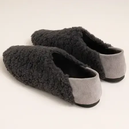 Ev Babeti ve Terlik Antrasit 40 Numara - Teddy Serisi - Penelope (1)