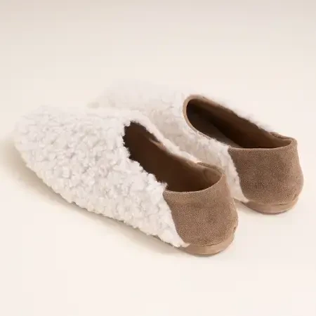 Ev Babeti ve Terlik Taş Rengi 38 Numara - Teddy Serisi - Penelope (1)