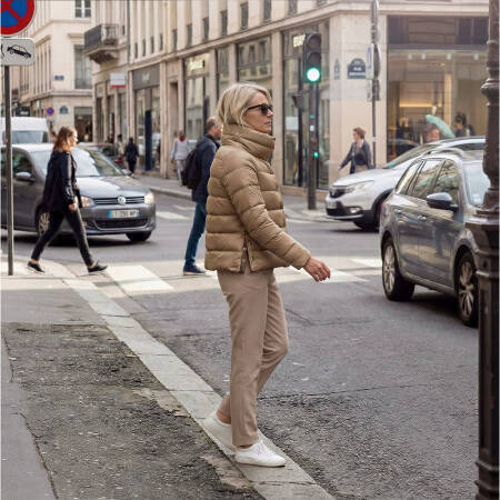 %100 Kaz Tüyü Fiora Kadın Kısa Mont - Bej/XL - 4