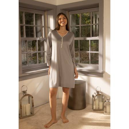 Merserize Viskon Kumaş Gecelik Gri L - Gaia Serisi - 1