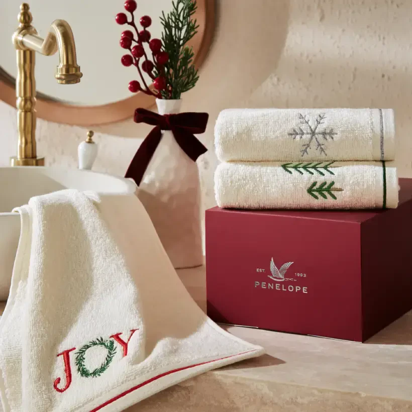 Yılbaşı Temalı %100 Pamuk 3'lü Kutulu Havlu Seti - Joy Box - Penelope