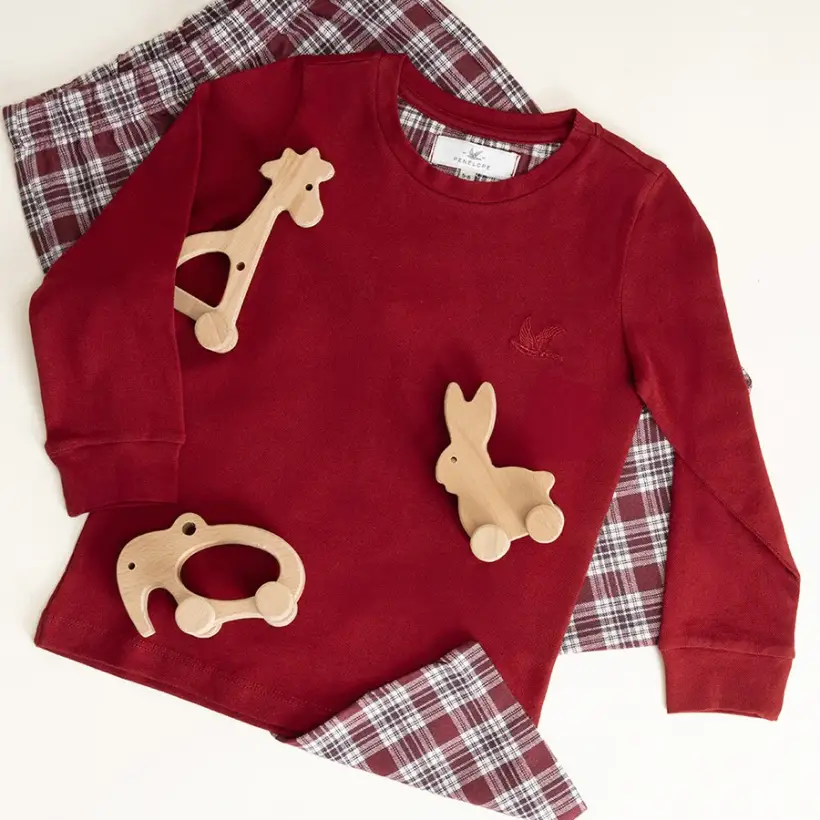 Kız Çocuk Pijama Takımı 5-6 Yaş Bordo - 