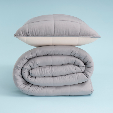 Kullanımı Kolay Tek Kişilik Yastık Alezi Ve Yorgan Seti 170x230 cm Gri - Egeo Life Serisi - 4