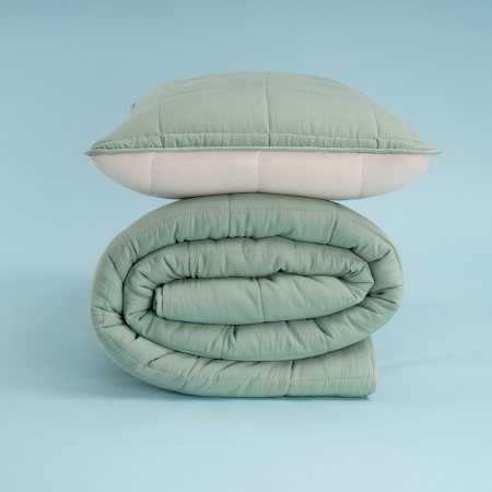 Kullanımı Kolay Tek Kişilik Yastık Alezi Ve Yorgan Seti 170x230 cm Yeşil - Egeo Life Serisi - Othello (1)