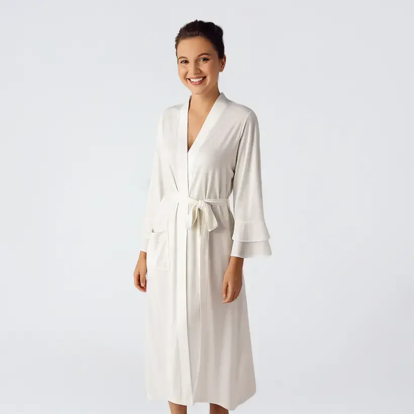 Laura Şifon Saten Detaylı Viskoz Sabahlık - Ekru/S - PENELOPE