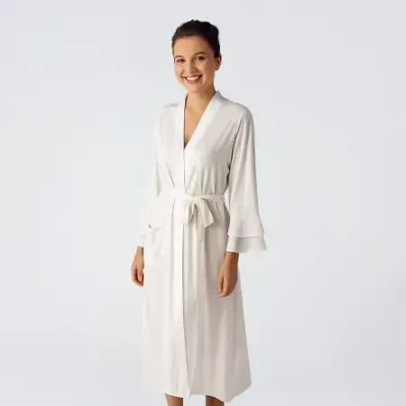 Laura Şifon Saten Detaylı Viskoz Sabahlık - Ekru/Xl - 1