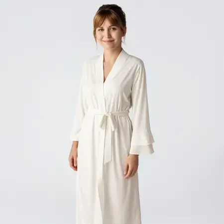 Laura Şifon Saten Detaylı Viskoz Sabahlık - Ekru/Xl - 3