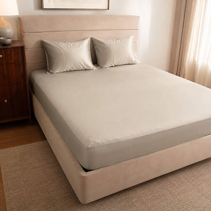 %100 Pamuk Saten Lastikli Çarşaf Seti 200x200 cm Sage - Lia Serisi - 