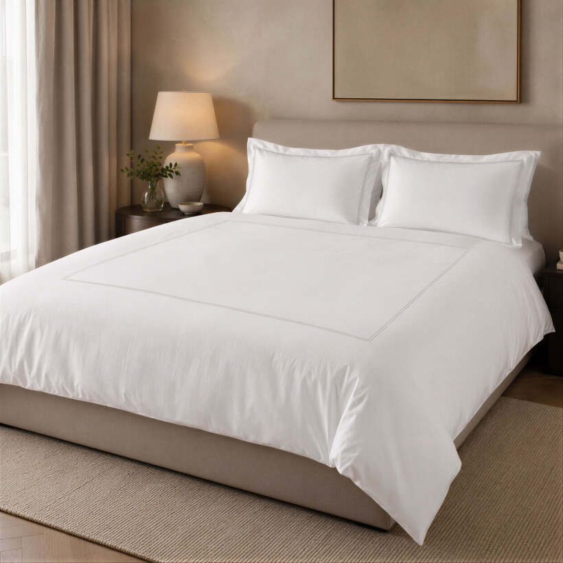 Hotel Collection Linor Frame Beyaz Nevresim Seti - Gri Nakış - 