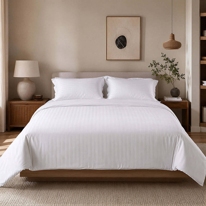 Hotel Collection Linor Beyaz Çizgili Nevresim Seti - 240x220 cm - 