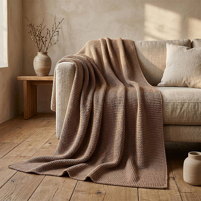 Maren Örgü Triko Throw Battaniye 130x170 cm - Naturel - 