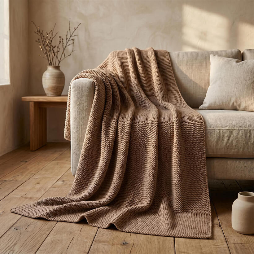 Maren Örgü Triko Throw Battaniye 130x170 cm - Naturel - 